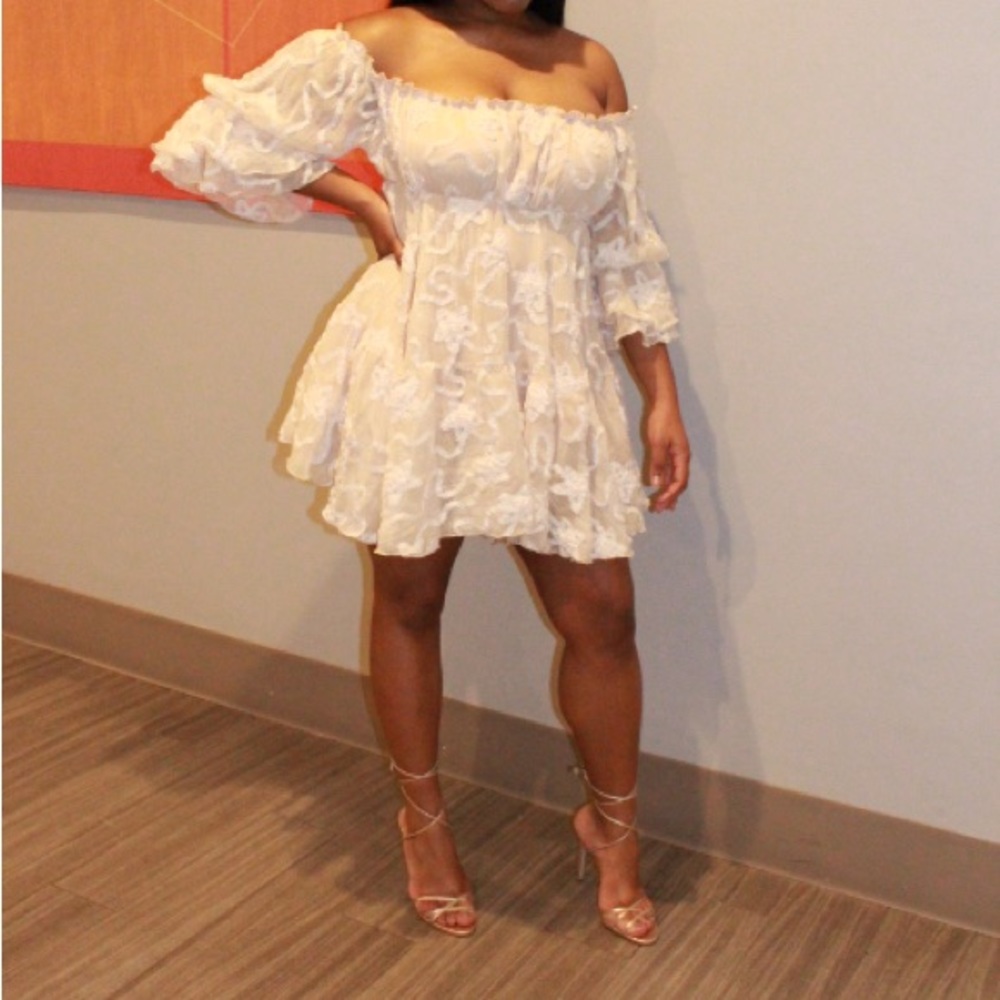 Detailed fluffy off the shoulder dress